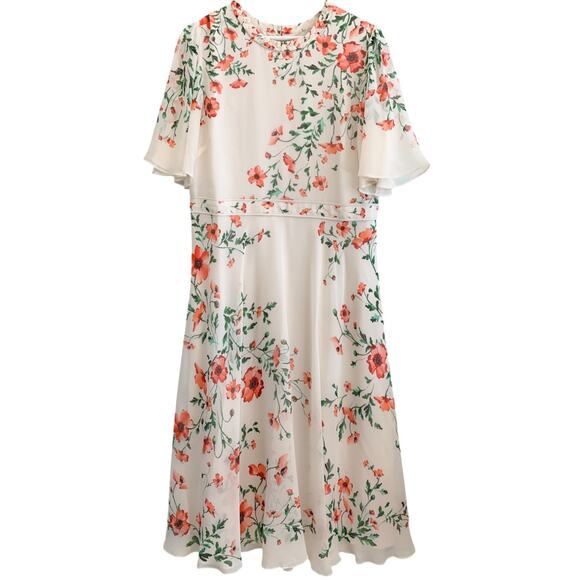 Hobbs Gianna Silk Dress Flutter Sleeve Midi Cream Red Floral NWT - Picture 4 of 10